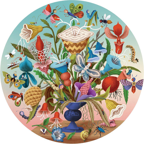 eeBoo: Piece and Love Crazy Bug Bouquet 500 Piece Round Jigsaw Puzzle, Jigsaw Puzzle for Adults and Families, includes Glossy and Sturdy Pieces...