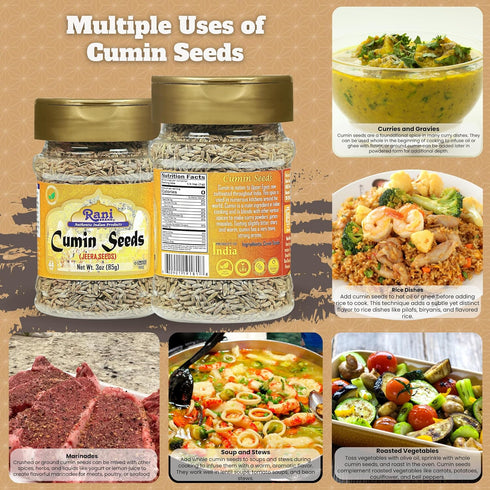 Rani Cumin Seeds Whole (Jeera) Spice 3oz (85g) PET Jar ~ All Natural | Gluten Friendly | NON-GMO | Kosher | Vegan | Indian Origin...