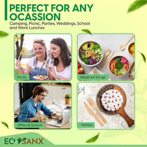 120 PCs Wooden Cutlery set | 6.5" Splinter Free Compostable Utensils, Biodegradable, Eco-Friendly | 100% All - Natural Bamboo Utensils for Outdoor...