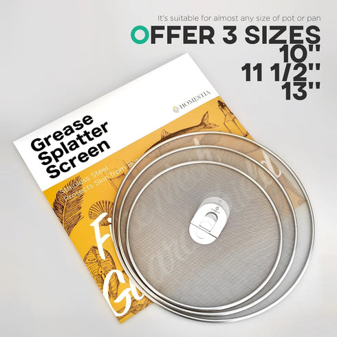 Homestia Splatter Screen for Kitchen, 304 Stainless Steel Fine Mesh Splatter Screen for Frying Pan, 13” Grease Splatter Guard with Fold Flat Knob...
