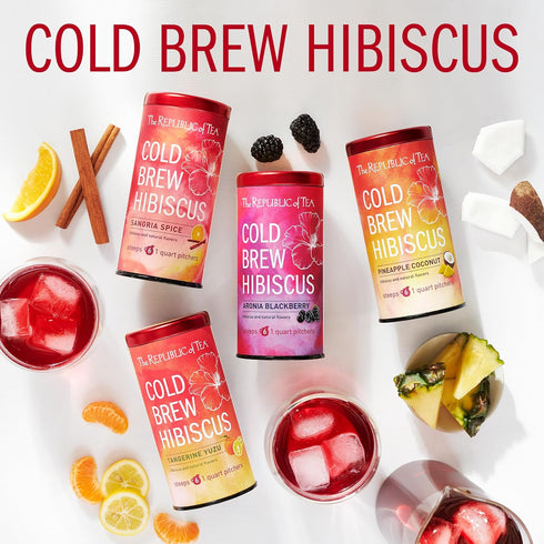 The Republic of Tea – Cold Brew Hibiscus Aronia Blackberry Iced Tea, Large Herbal Iced Tea Pouches, Steeps Six One-Quart Pitchers...