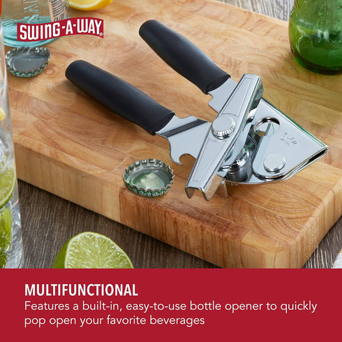 Portable Can Opener, Features an Ergonimic Handle for Optimal Comfort, and Built-in Bottle Opener for a 2-in-1 Tool, Durable Cutting Wheel, Black...