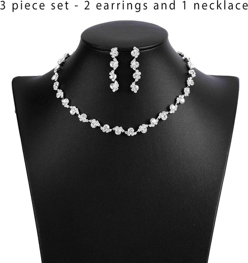 Unicra Bride Silver Necklace Earrings Set Crystal Bridal Wedding Jewelry Set Rhinestone Choker Necklace for Women and Brides...