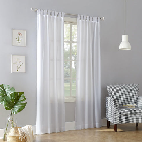 No. 918 Trevor Heathered Texture Semi-Sheer Tab Top Curtain Single Panel, 40" x 84", White...
