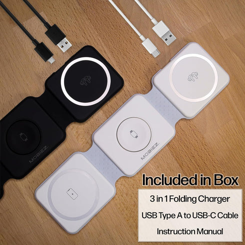 Charging Station for Multiple Devices - 3 in 1 Mini Wireless Foldable Magnetic Charger Dock - Travel Charging Pad (Compatible with iPhone 15/14/13...