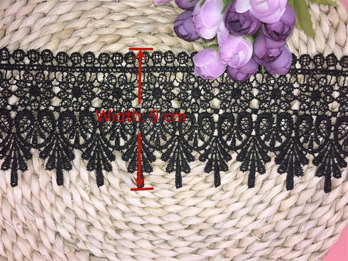 9CM Width Europe Chips Pattern Inelastic Embroidery Lace Trim,Curtain Tablecloth Slipcover Bridal DIY Clothing/Accessories.(4 Yards in one Package...