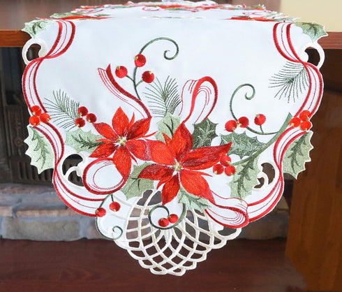 Holiday Christmas Table Runner 13"x34", Cutwork Embroidered Floral Christmas Flower Dresser Sacrf Table Topper for Home Dining Xmas Table Top Deco...