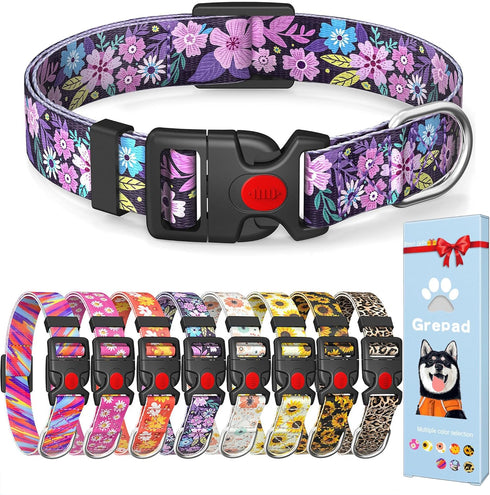 Cute Floral Dog Collar for Small Medium Large Dogs,Girl Female Dog Collars Soft Patterns Adjustable Pet Collar with Quick Release Safety Buckle fo...