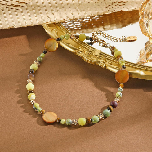 Bocar Women Neckalce, Yellow Shell Stone Acrylic Beads Handmade Strand Choker Necklace for Teen Girls...