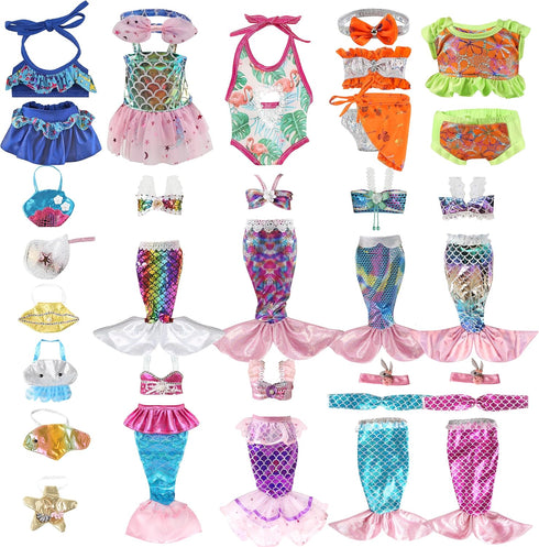 18-inch Baby Doll Clothing Accessories - Including 6 Sequins Mermaid Dresses 5 Fashion Floral Swimsuit Tops and Dresses 2 Classic Mermaid Princess...