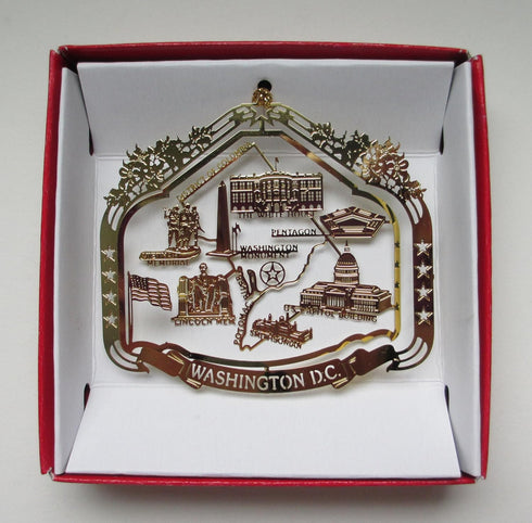 Nations Treasures Washington D.C. Souvenir Brass Christmas Ornament Gift Capitol White House Monuments Memorials...
