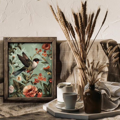 Posterizer 1 pcs-dainty pink flowers and beautiful bird-Floral & Botanical Art-Abstract & Modern Art-Decor for Home & Office- UNFRAMED Wall Art...