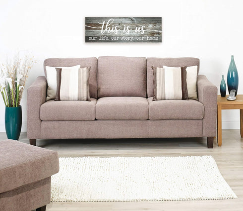 This Is Us Our Life Our Story Our Home Rustic Farmhouse Wood Wall Decor Sign 6x18 (Gray)...