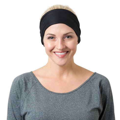 RiptGear Stretch Sport Headband for Women (Solid Black) — Made of Non-Slip Sweat Wicking Fabric — Great for Yoga, Running or The Gym — Soft Headba...