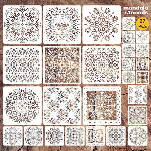 Mandala Stenils for Painting on Wood, 27Pcs Mandala Stencils for Crafts Small & Large Pattern, Plastic Reusable Rangoli Stencils for DIY Projects ...