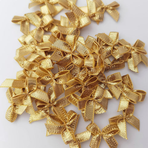 50pcs 1-Inch Mini Ribbon Bows for Crafts Metallic Ribbon Ornaments Mini Christmas Bows Appliques Craft for Sewing,Scrapbook(Gold)...