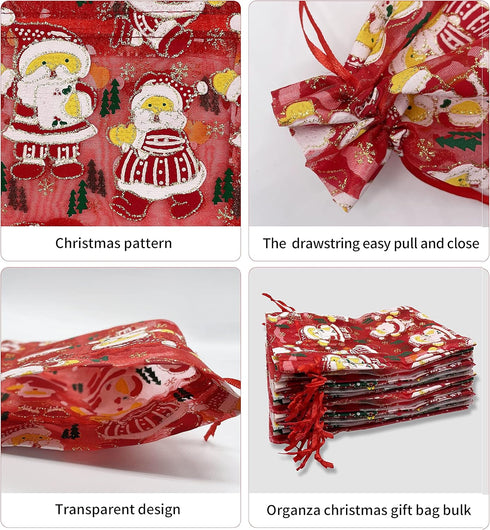 24PCS Christmas Organza Gift Bag 4X6 with Drawstring 11 Mix Pattern Small Goodie Candy Party Favor Xmas Gift Bags...