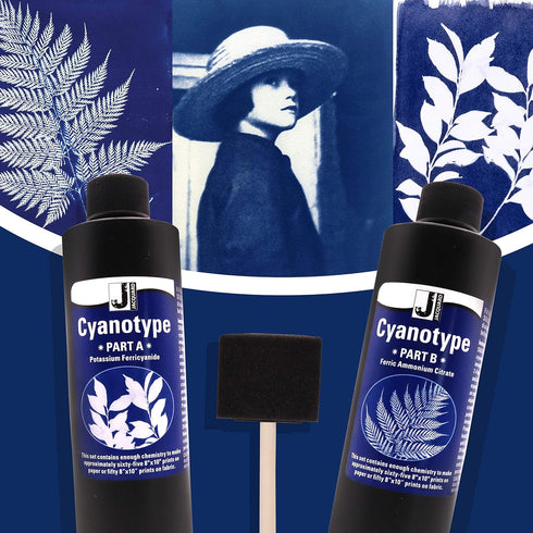 Jacquard Cyanotype - for Photographic Blueprints on Paper and Fabric - 2 Component Sensitizer Set - Bundled with Moshify Sponge Brush for Applicat...