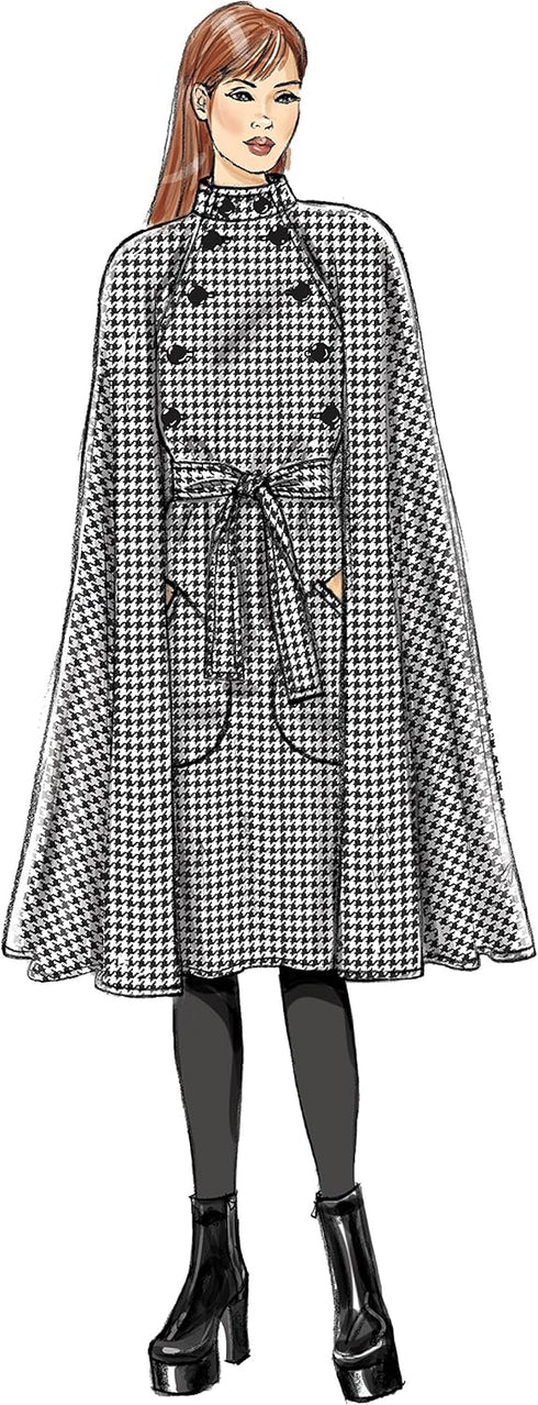 Vogue V9288 Easy to Sew Women's Collared Cape with Belt Sewing Pattern, Sizes L-XXL...