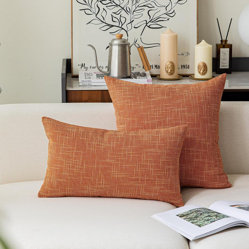 Kevin Textile Fall Pillow Cover Decor Lined Linen Throw Pillow Cases Cushion Cover Seasonal Autumn Pillow Covers for Chair, 18"x18"(2 Pack, Orange...