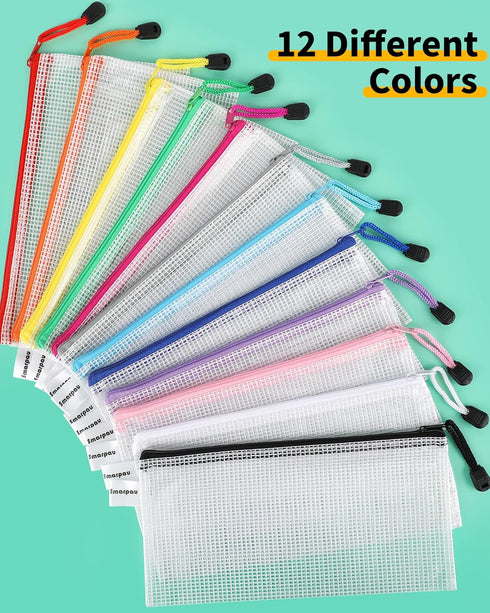 Smarpau 24PCS Pencil Pouches Bulk, 9.3" x 4.7"Mesh Zipper Pouch Pencil Case, 12 Colors Waterproof Small Zipper Pouches for Travel, Cosmetics, Offi...