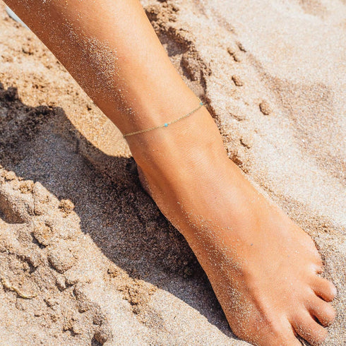 Bemoly Gold Anklet 14K Gold Plated Boho Beach Simple Dainty Charm Cute Tiny Lucky Star Turquoise Eye zircon Handmade Foot Jewelry for Women...