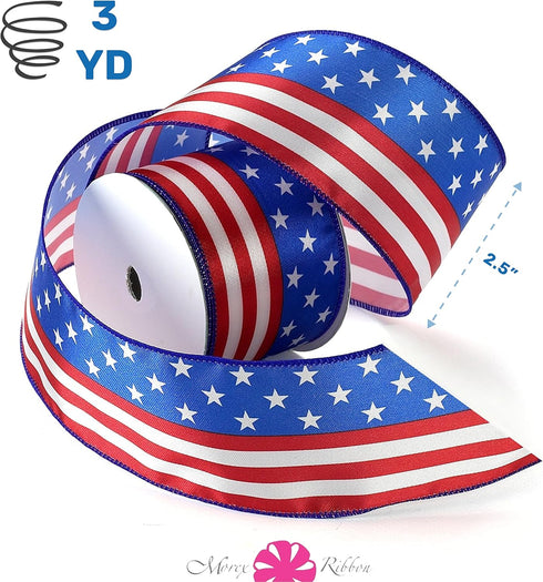 Morex Ribbon Stars and Stripes Wired Satin Ribbon Spool, 2-1/2-Inch by 3-Yard, Red/White/Blue...