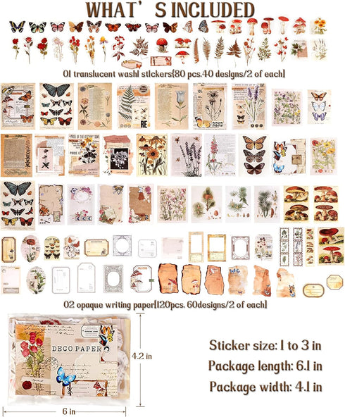 200 Pieces Vintage Scrapbook Supplies Pack for Junk Journal Planners DIY Paper Stickers Vintage Ephemera Pack Decoupage for Art Journaling Bullet ...