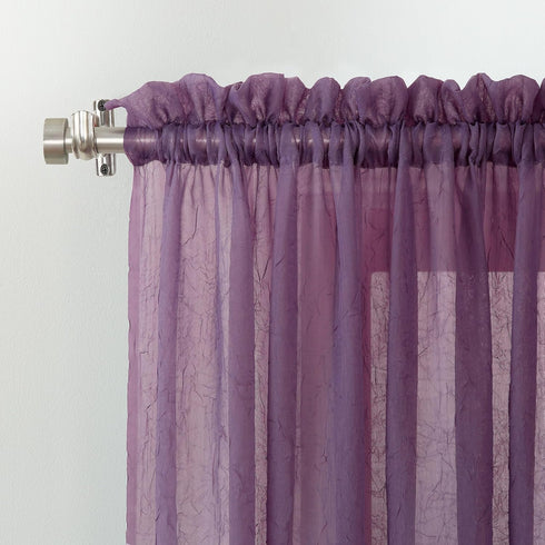 No. 918 Erica Crushed Sheer Voile Rod Pocket Curtain Panel, 51" x 84", Purple...