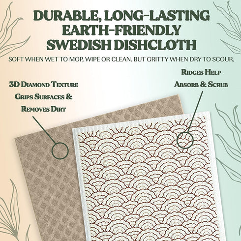 FEBU Swedish Dishcloths for Kitchen | 5 Pack Watercolor Dish Towels | Reusable Paper Towels Washable | Non-Scratch Cellulose Sponge Cloths | No Od...