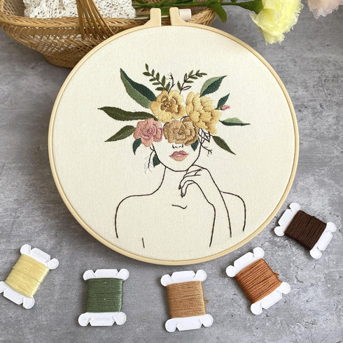 Harimau 3 in Beginner Embroidery Kit,Floral Plant Pattern,Cross Stitch Kits , Including Stamped Embroidery Cloth with 3 Embroidery Hoops, Color Th...