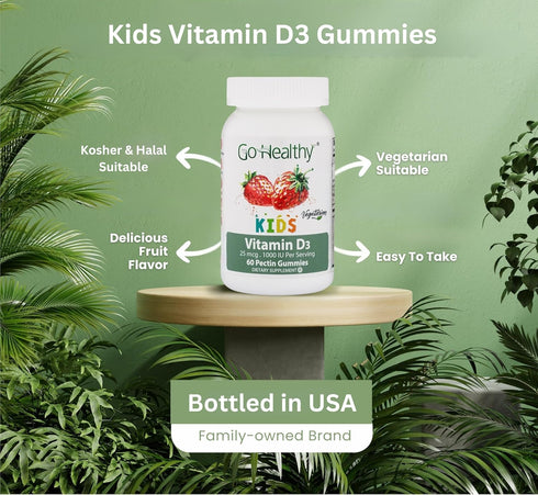 Go Healthy Vitamin D Kids Gummies, Kids Gummy D3, Immune Support, Toddler Vitamin D Gummies – Kosher, Halal, Non-GMO, Gluten-Free, Delicious Fruit...