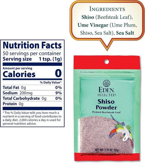 Eden Shiso Leaf Powder, Traditionally made in Japan, Pickled Beefsteak Leaf, 1.76 oz...
