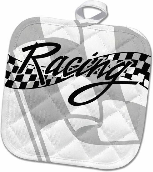 3D Rose Racing Black and White Checkered Flag Pot Holder, 8" x 8"...