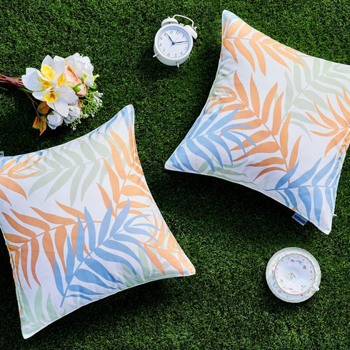 MIULEE Pack of 2 Decorative Outdoor Waterproof Throw Pillow Covers Patio Pillow Cases Natural Leaves Pattern Spring Square Cushion Shams Shell for...