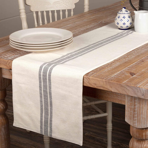 Market Place Gray Grain Sack Stripe Table Runner, 13" x 54", Farmhouse Style, Gray and Cream Tabletop Décor …...