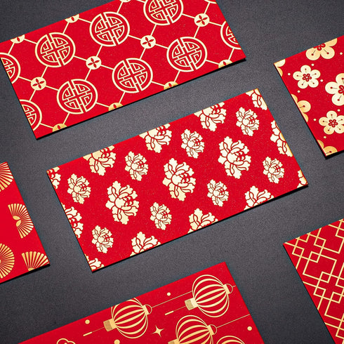Whaline 48 Pack Chinese New Year Red Envelopes 6 Design Red Gold Foil Hong Bao Year Of The Dragon Red Envelopes 2024 Lucky Money Envelopes Red Pac...