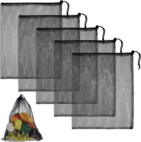 simarro 35X45cm Mesh Bags Drawstring, 5Pcs Black Nylon Mesh Laundry Bags Soft Mesh Drawstring Bag Sturdy Small Storage Bags Suitable for Beach Toy...