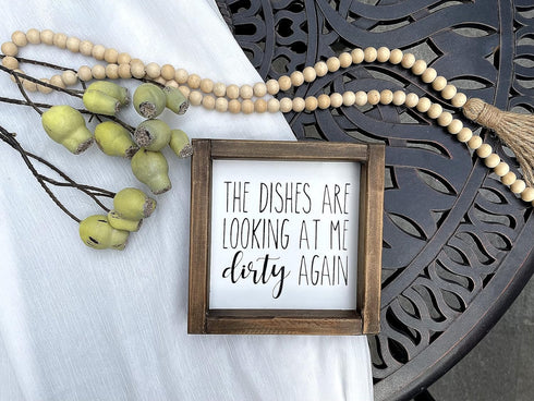 Lavender Inspired The Dishes are Looking at Me Dirty Again -Funny Kitchen Signs-Mini Farmhouse Framed Kitchen Decor-Tiered Tray Sign-Kitchen Count...