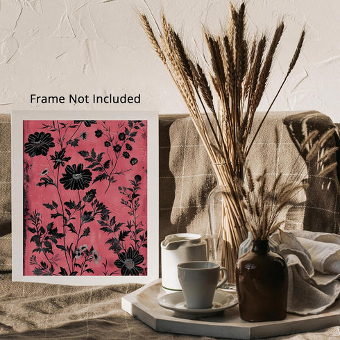 Posterizer 1 pcs-dainty black flowers with pink background-Floral & Botanical Art-Abstract & Modern Art-Decor for Home & Office- UNFRAMED Wall Art...