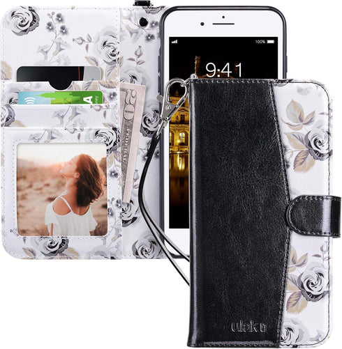 ULAK Compatible with iPhone 8 Plus/7 Plus Wallet Case for Women, Premium PU Leather Flip Cover with Card Holders, Kickstand Feature Protective Pur...