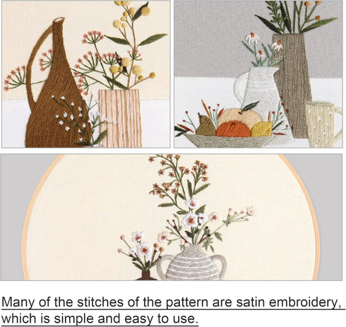 Silentsea 4 Embroidery kit Vase Pattern Stitching Embroidered Cloth Embroidery Starter kit...