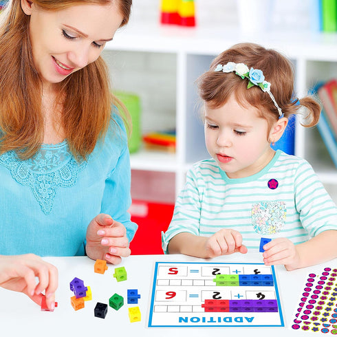 SpriteGru Math Linking Cubes, Math Cubes Manipulatives with Activity Cards Linking Cube Math Counters for Kids Kindergarten Learning Activities...