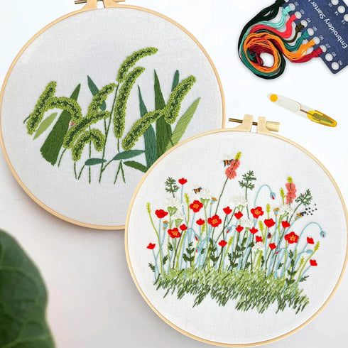 Maydear 4 Packs Embroidery Starter Kit with Pattern, Stamped Cross Stitch Kits for Beginners Adults with Embroidery Hoop and Instructions, Hand Em...