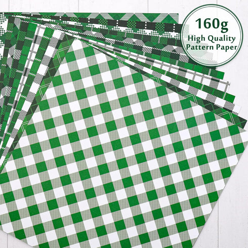 Whaline 24 Sheets St. Patrick's Day Green Plaid Pattern Paper Scrapbook Specialty Paper Double Sided Decorative Craft Paper For DIY Card Making Ph...