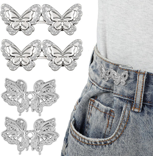 4 Sets Butterfly Pant Waist Tightener, Adjustable Waist Buckle Set Detachable Button Tightener Button Adjuster Buttons Pins for Pants Jeans Skirts...