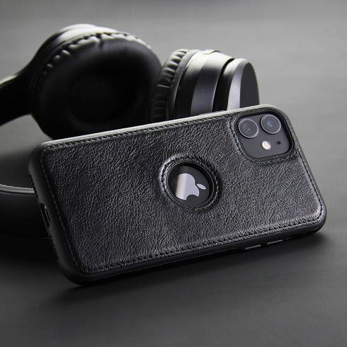 Retro Leather Case for iPhone 11 Anti-Knock Back Cover Soft TPU Business Shell Phone Case (Black, for iPhone 11)...