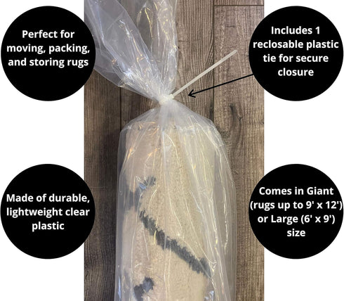 Rug Storage Bag and Zip Tie - NO Vent Holes - Heavy Duty - Giant Size Fits Rugs up to 9'x12' - Protects Rolled Rugs for Moving or Storage...