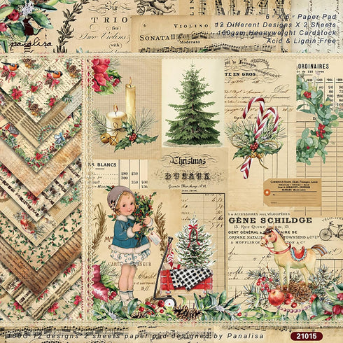 Christmas Pattern Scrapbook Paper, 6 Inch Card Production Supplies, 24 Sheets Single Sided Acid-Free Cardstock Greeting Card, Handmade Gift Journa...