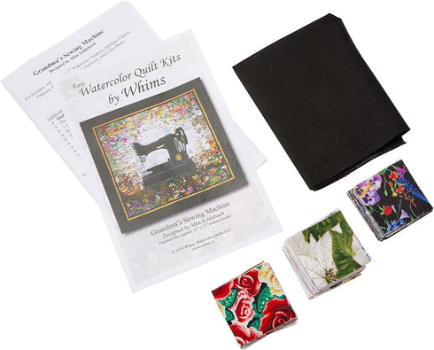 Whims Watercolor Quilt Kits Grandma's Sewing Machine Quilting Supplies, Black...